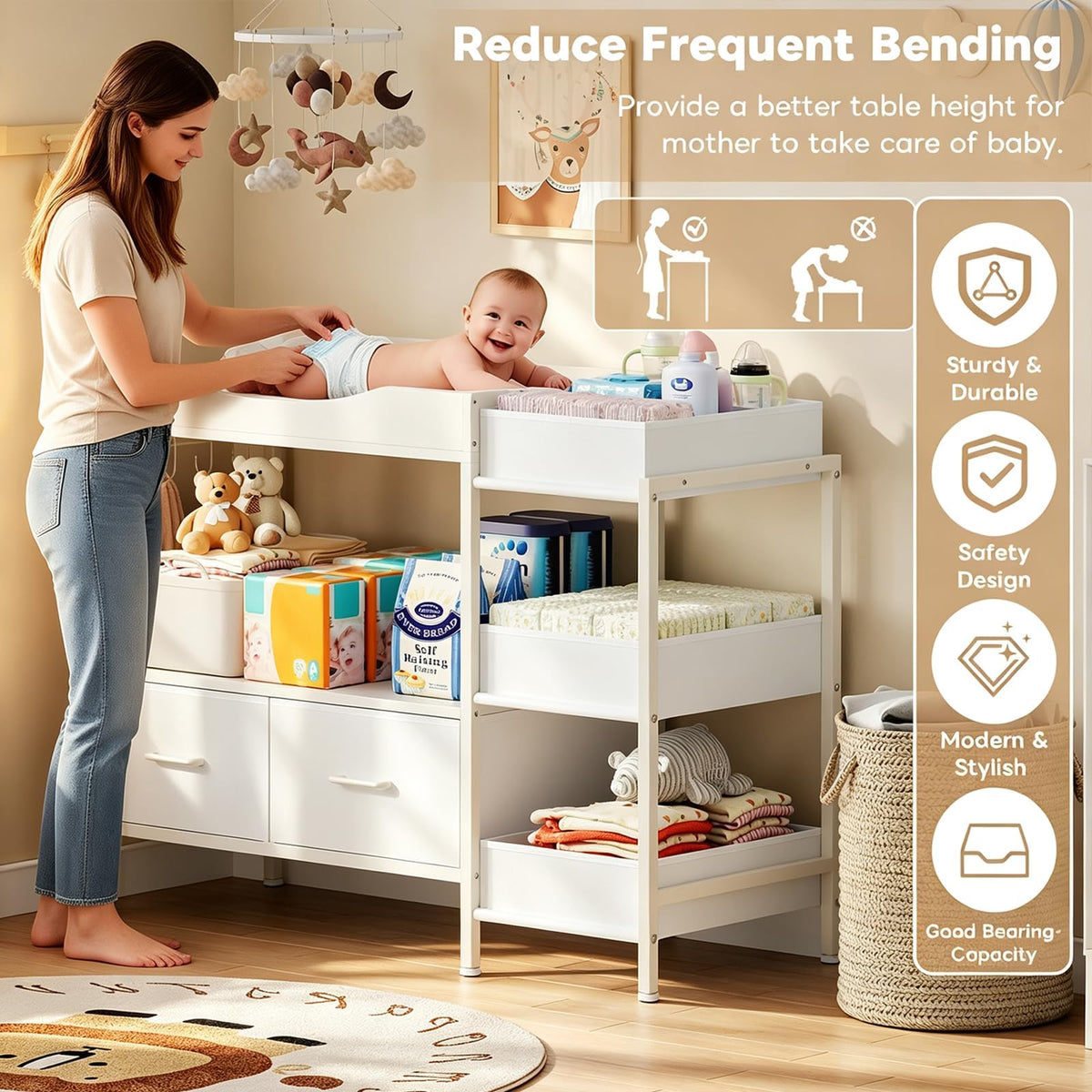 White Baby Changing Table with Storage M5059