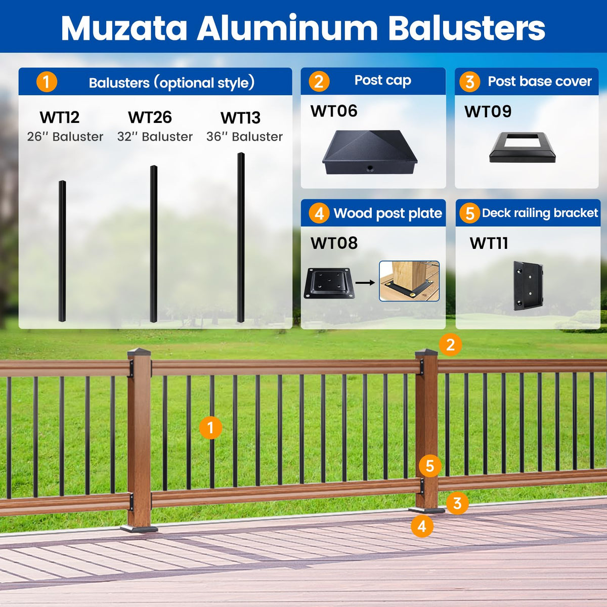 50 Pack 32" Black Aluminum Square Deck Balusters M18177