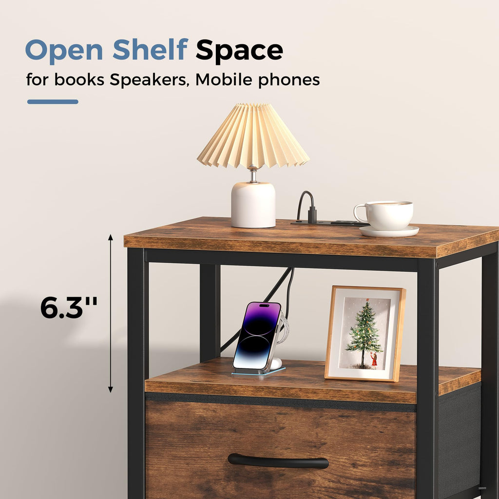Nightstand with Charging Station and Fabric Drawer C4944