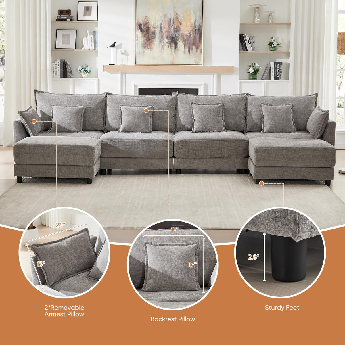 Light Gray Chenille 2 Seater Sofa with Pillows L751532
