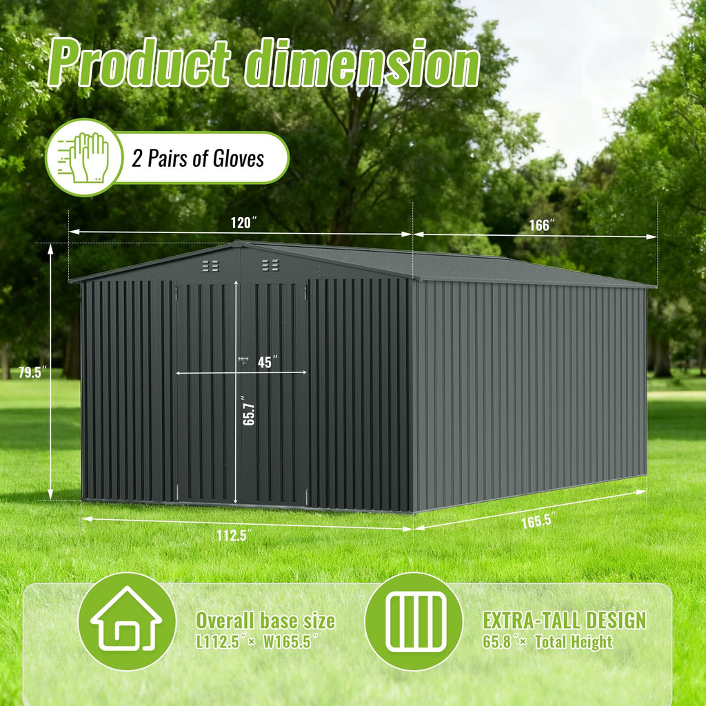 10X14 FT Metal Outdoor Storage Shed with Lockable Doors U136578