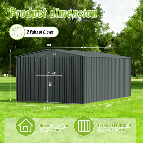 10X14 FT Metal Outdoor Storage Shed with Lockable Doors U136578