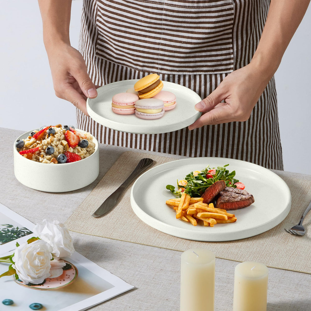 Speckled White 12 Pc Stoneware Dinnerware Set V92543