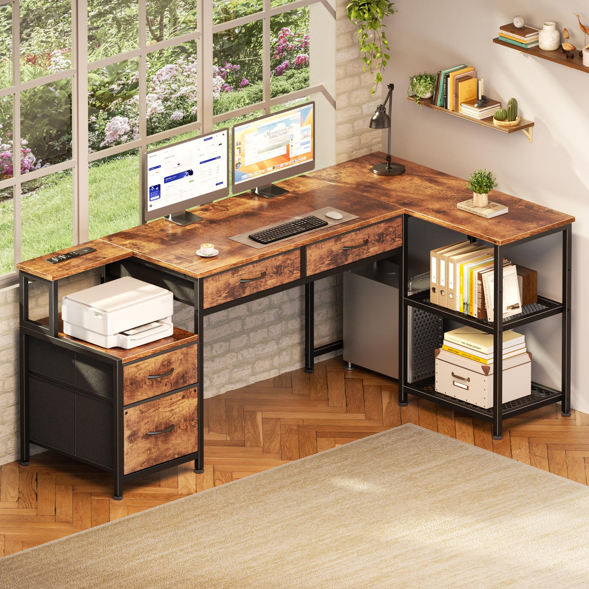 57" L Shaped Computer Desk with Power Outlet W476110
